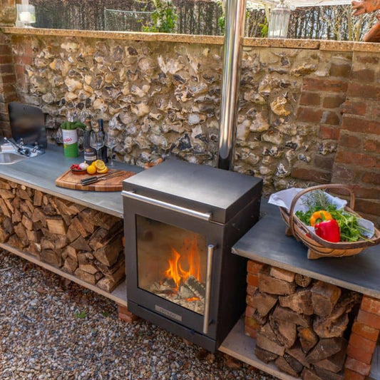 BBQube Grill and Heater in outdoor kitchen setup