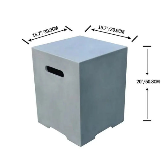 Elementi Fire Square Tank Cover Smooth Grey Small dimensions diagram
