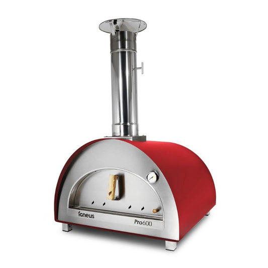 Igneus Pro 600 wood fired pizza oven in red on white background