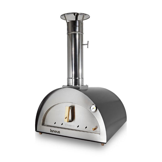 Wood fired pizza oven showing cooking floor size