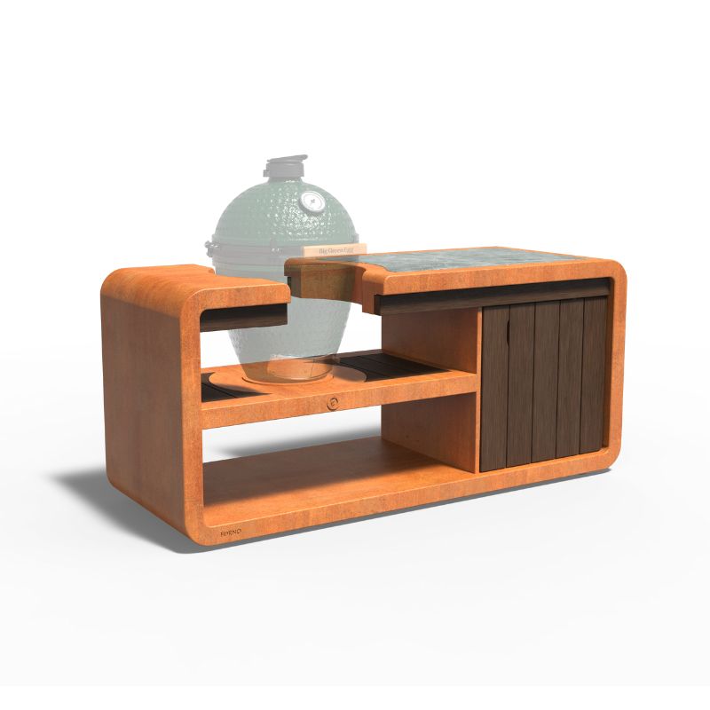 Adezz Forno Corten steel kamado station, large, with Big Green Egg