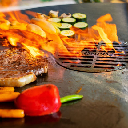 Adezz Forno Seare Halo Piezo Plancha Grill with food, view 3