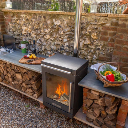 BBQube Grill and Heater in outdoor kitchen setup