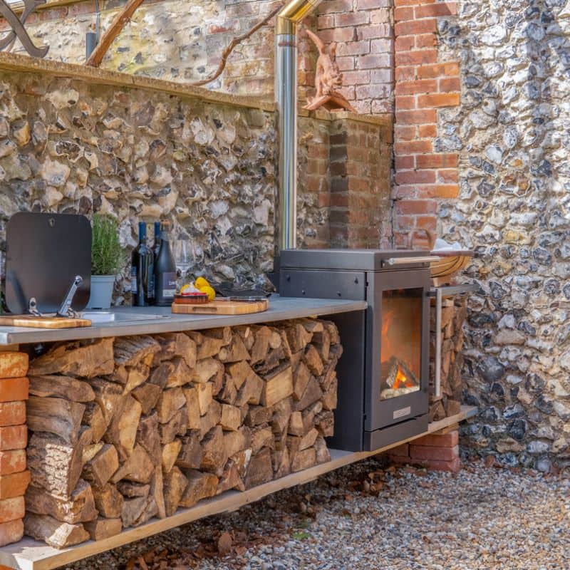 BBQube Grill and Heater in outdoor kitchen setup, alternate view