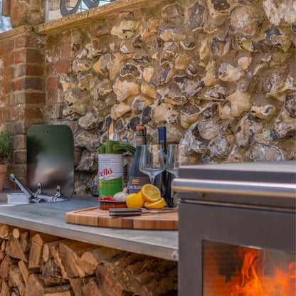 BBQube Grill and Heater in outdoor kitchen, close-up