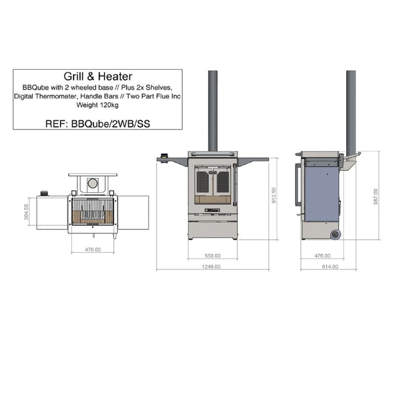 BBQube Grill & Heater with 2 Wheel Base