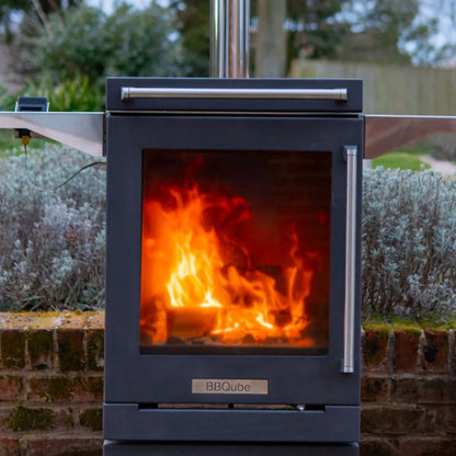 BBQube Grill and Heater with 2 wheel base, doors closed