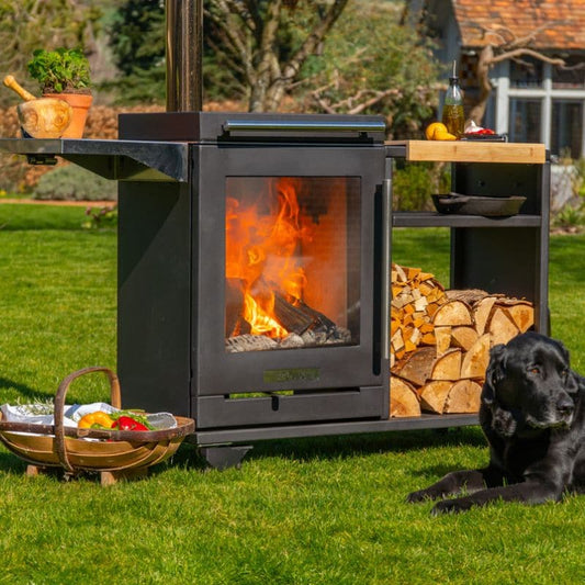 BBQube grill and heater with log store