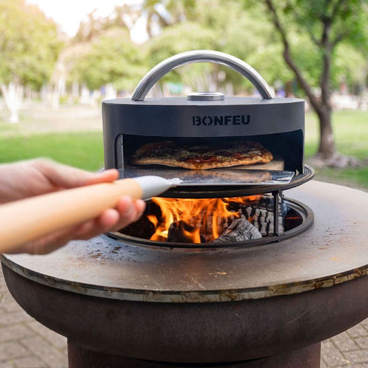 BonFeu BonPizza oven fitted on a BonBiza fire pit
