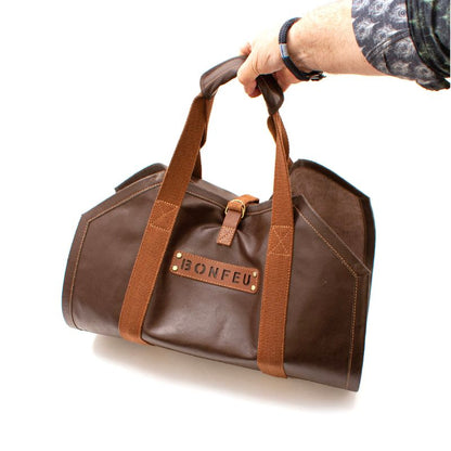 BonFeu Leather Log Bag being carried