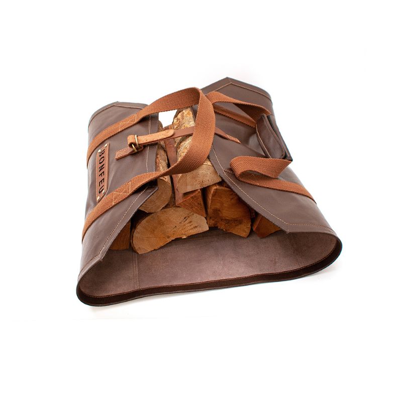 BonFeu leather log bag, closed with logs inside