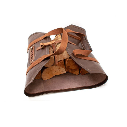 BonFeu leather log bag, closed with logs inside