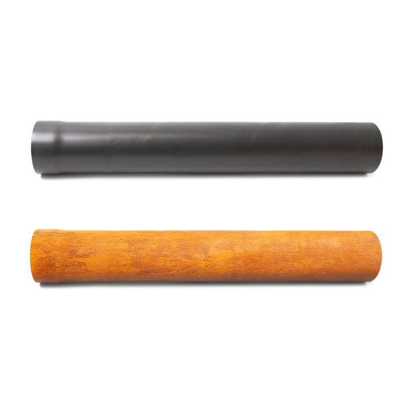 BonFeu Stove Extension Pipe in Corten and black steel side by side