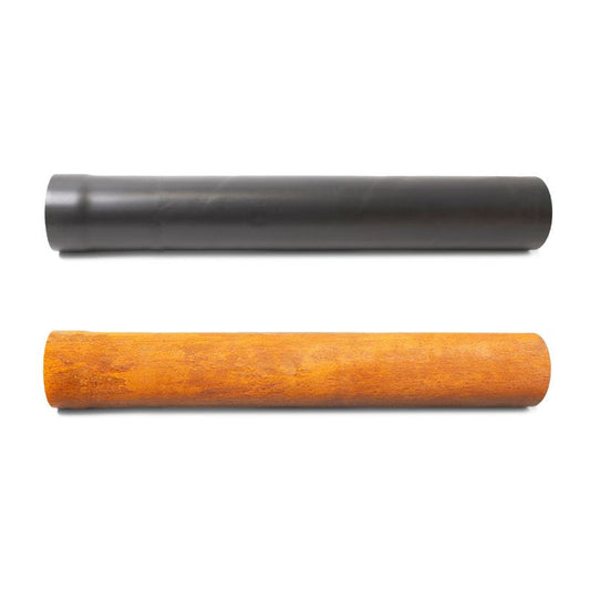 BonFeu Stove Extension Pipe in Corten and black steel side by side