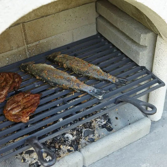 Buschbeck Cast Iron Cooking Grid with meat and fish