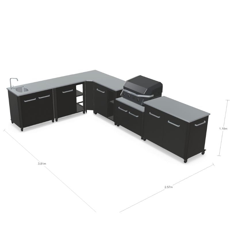 Cozze Modular Outdoor Kitchen - L Shaped, Gas Grill, Sink, Storage & Optional Pizza Oven