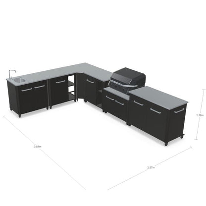 Cozze Modular Outdoor Kitchen - L Shaped, Gas Grill, Sink, Storage & Optional Pizza Oven