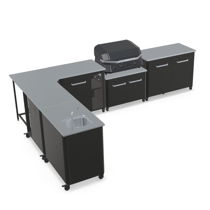 Cozze Modular Outdoor Kitchen - L Shaped, Gas Grill, Sink, Storage & Optional Pizza Oven