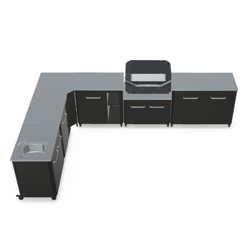 Cozze Modular Outdoor Kitchen - L Shaped, Gas Grill, Sink, Storage & Optional Pizza Oven