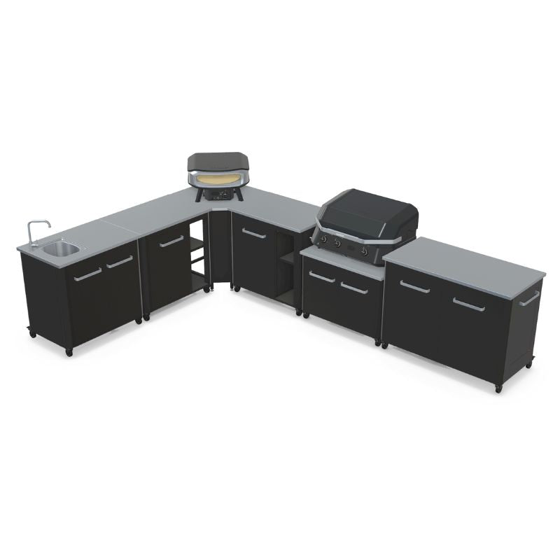 Cozze Modular Outdoor Kitchen - L Shaped, Gas Grill, Sink, Storage & Optional Pizza Oven