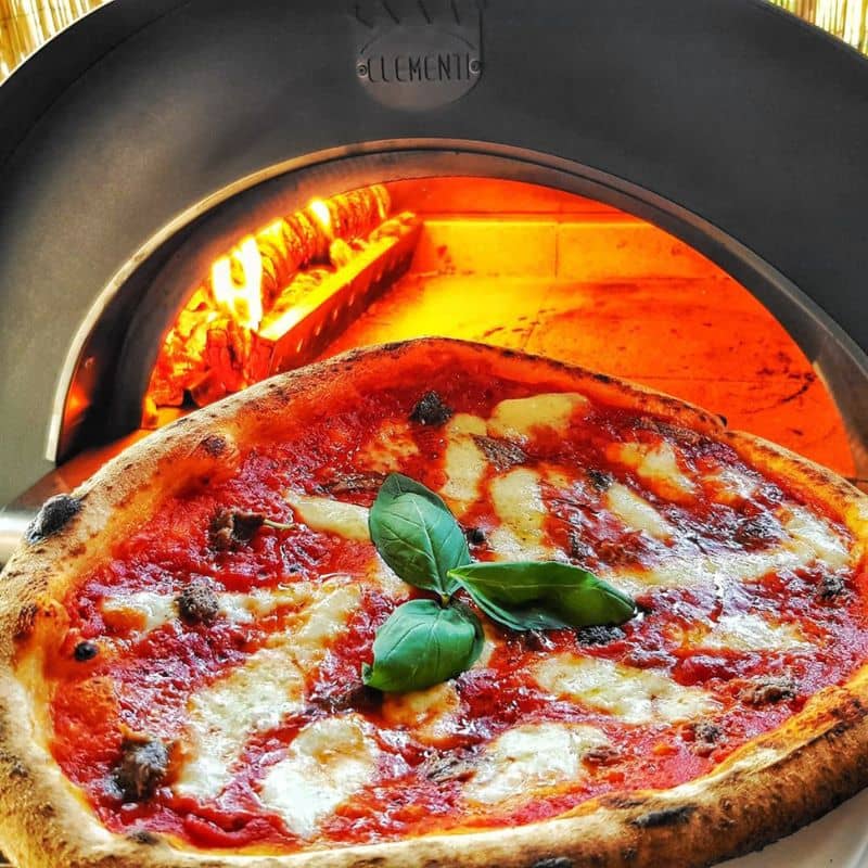 Clementi Family wood fired pizza oven, pizza close-up 1
