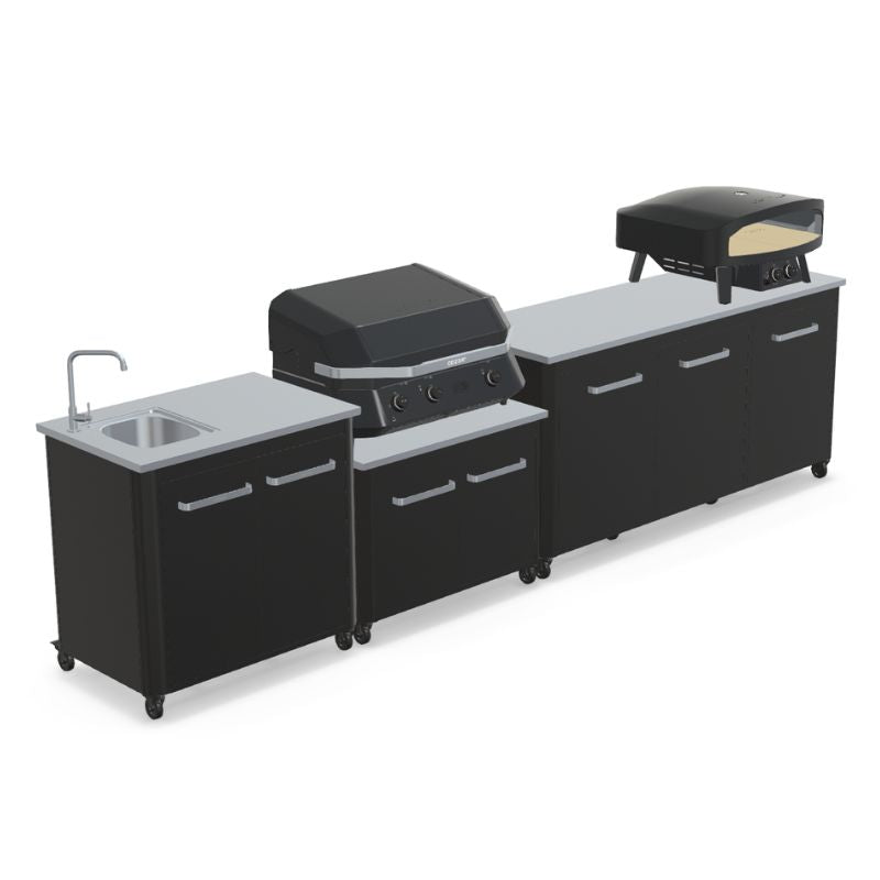 Cozze outdoor kitchen 180 with sink and G-800 Combo Plancha Grill, storage, view 1