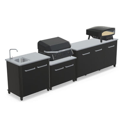 Cozze outdoor kitchen 180 with sink and G-800 Combo Plancha Grill, storage, view 1