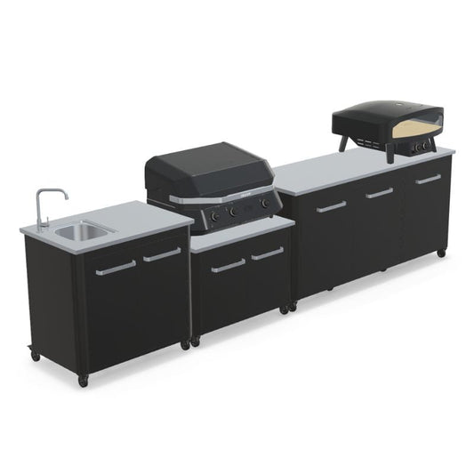 Cozze outdoor kitchen 180 with sink and G-800 Combo Plancha Grill, storage, view 1
