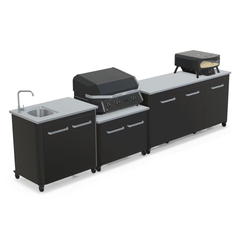 Cozze outdoor kitchen 180 with sink and G-800 Combo Plancha Grill, storage, view 2