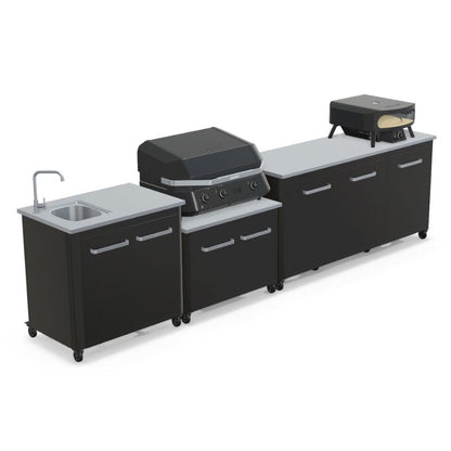 Cozze outdoor kitchen 180 with sink and G-800 Combo Plancha Grill, storage, view 2