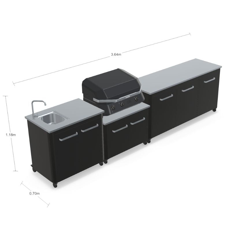 Cozze outdoor kitchen 180 with sink and G-800 Combo Plancha Grill, storage, view 4