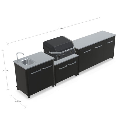 Cozze outdoor kitchen 180 with sink and G-800 Combo Plancha Grill, storage, view 4