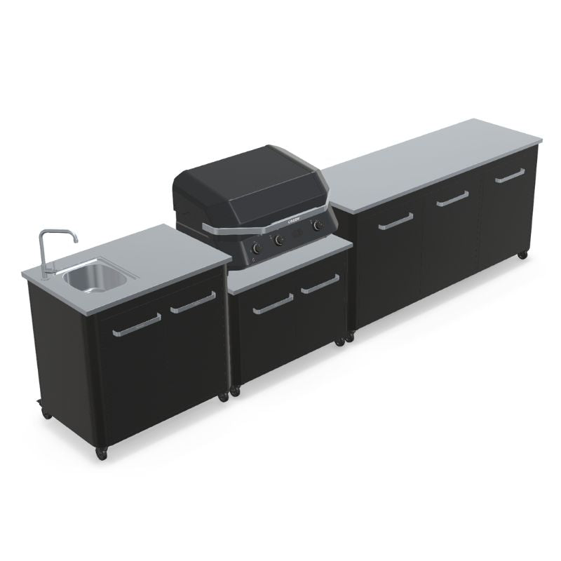 Cozze outdoor kitchen 180 with sink and G-800 Combo Plancha Grill, storage, view 5
