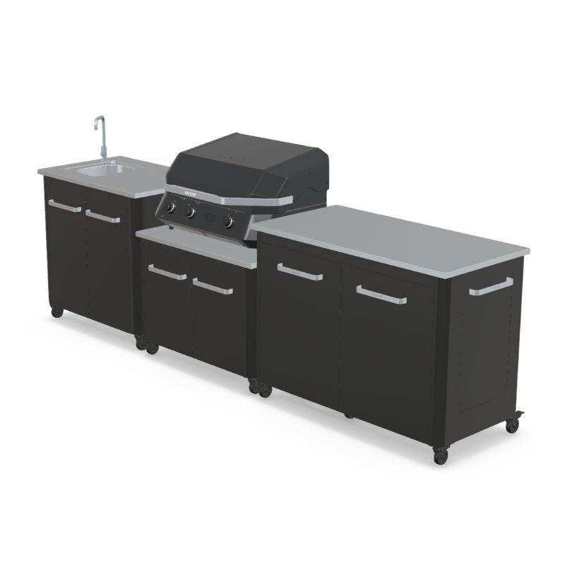 Cozze outdoor kitchen with sink and G-800 Combo Plancha Grill, storage, view 2