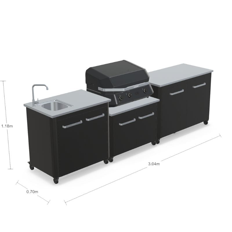 Cozze outdoor kitchen with sink and G-800 Combo Plancha Grill, storage, view 3