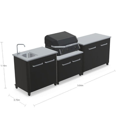 Cozze outdoor kitchen with sink and G-800 Combo Plancha Grill, storage, view 3