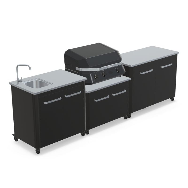 Cozze outdoor kitchen with sink and G-800 Combo Plancha Grill, storage, view 4