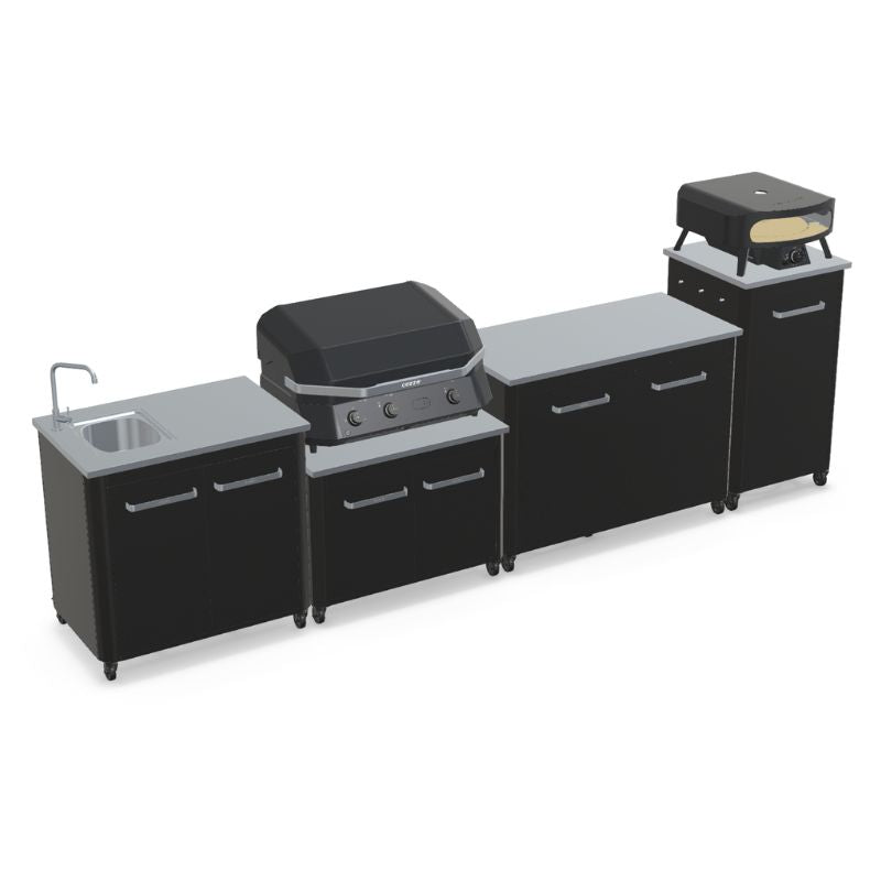 Cozze outdoor kitchen with Rotate Black Edition pizza oven