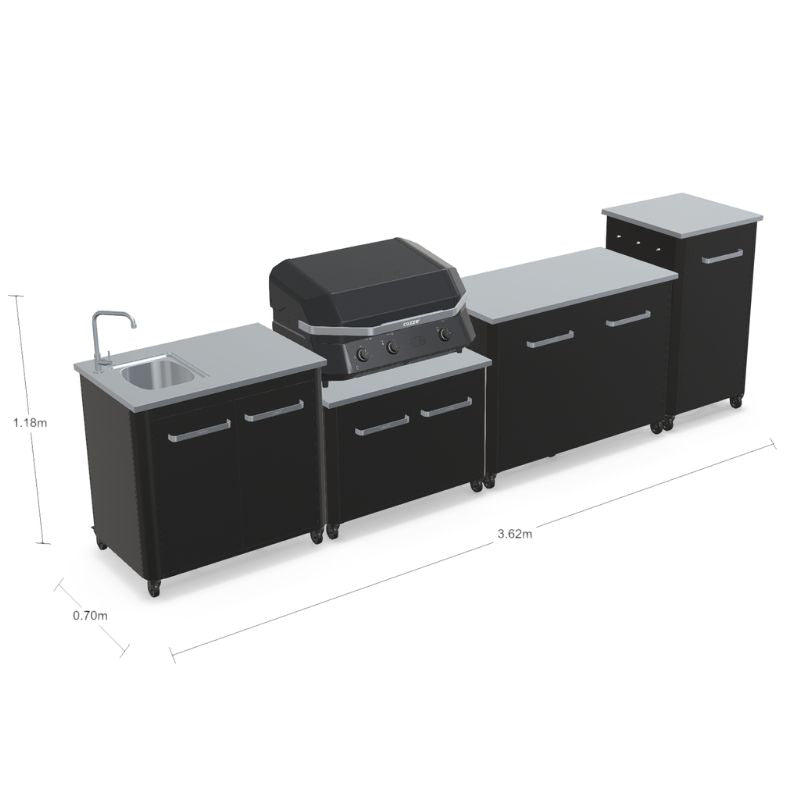 Cozze outdoor kitchen with sink, storage and tall unit, view 3