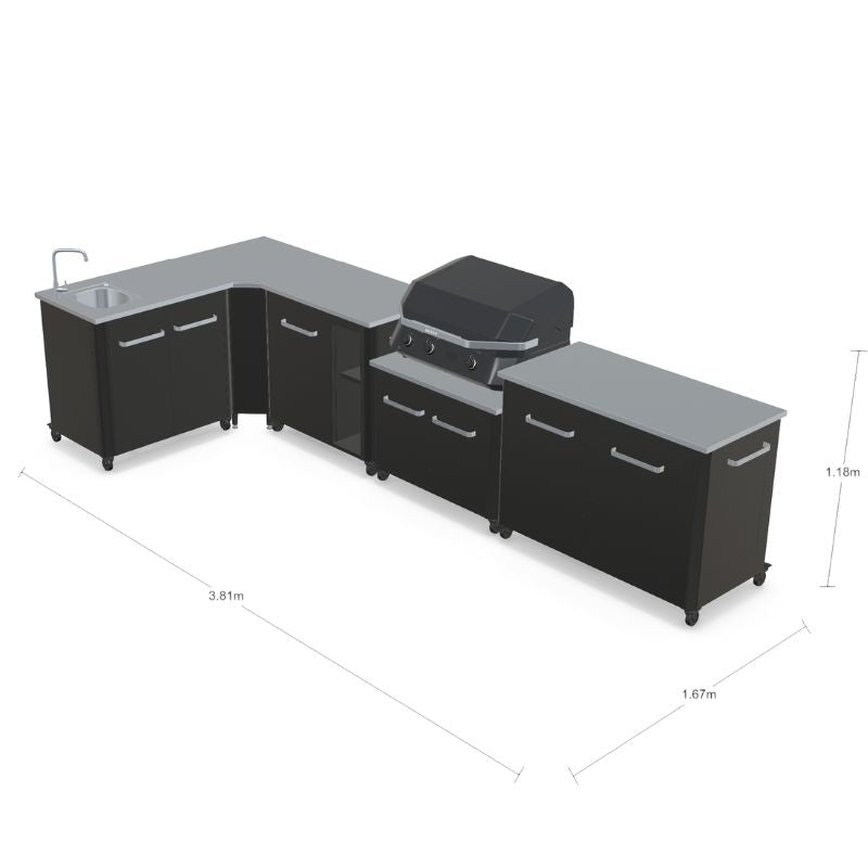 Cozze Modular Outdoor Kitchen - L Shaped with Gas Grill, Sink, Storage & Optional Pizza Oven