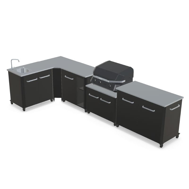Cozze Modular Outdoor Kitchen - L Shaped with Gas Grill, Sink, Storage & Optional Pizza Oven
