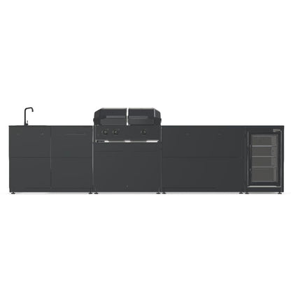 Cozze Elements outdoor kitchen with gas grill, storage, fridge and sink, view 3