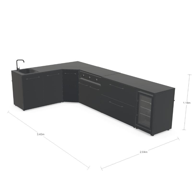 Cozze Elements Modular Outdoor Kitchen - L Shape with Choice of Grill, Storage, Fridge & Sink