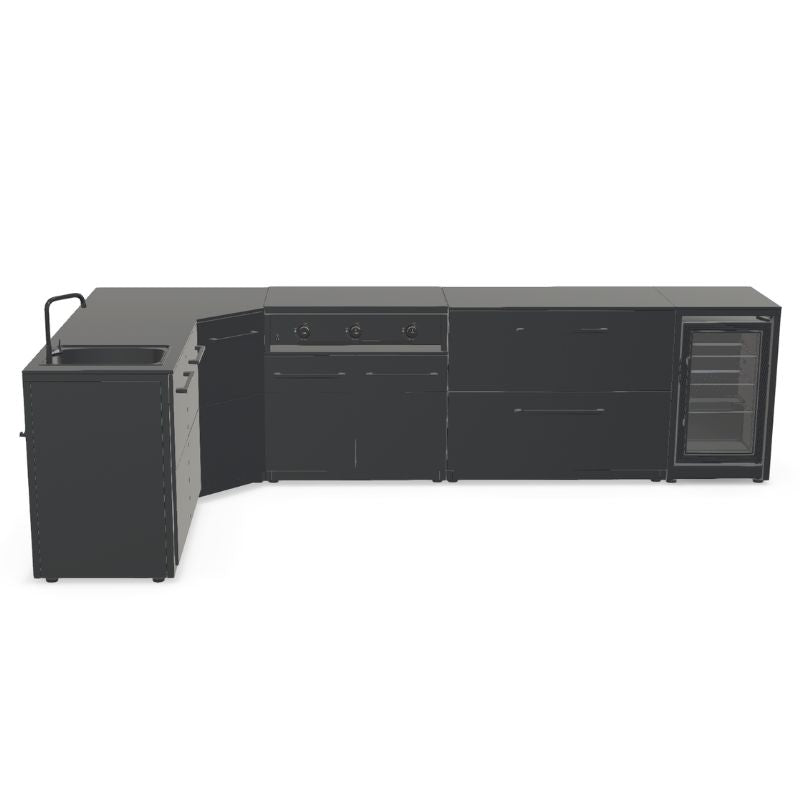 Cozze Elements L-shaped outdoor kitchen with grill, storage, fridge and sink, view 5
