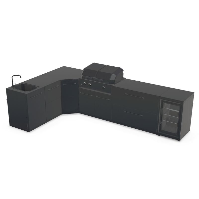Cozze Elements L-shaped outdoor kitchen with grill, storage, fridge and sink, view 7