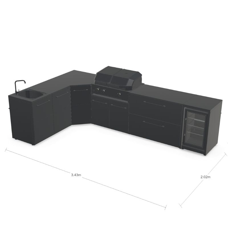 Cozze Elements L-shaped outdoor kitchen with grill, storage, fridge and sink, view 8