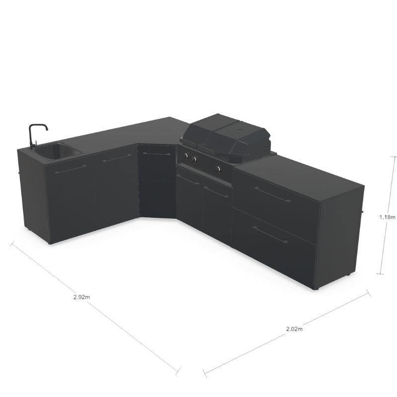 Cozze Elements L-shaped outdoor kitchen with grill, storage and sink, view 10