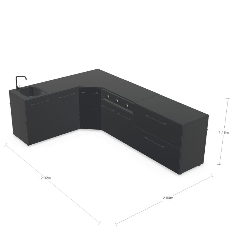 Cozze Elements Modular Outdoor Kitchen - L Shape with Grill, Storage & Sink