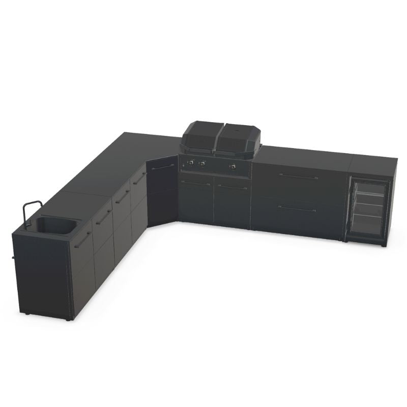 Cozze Elements L-shaped outdoor kitchen with grill, storage, fridge and sink, view 10