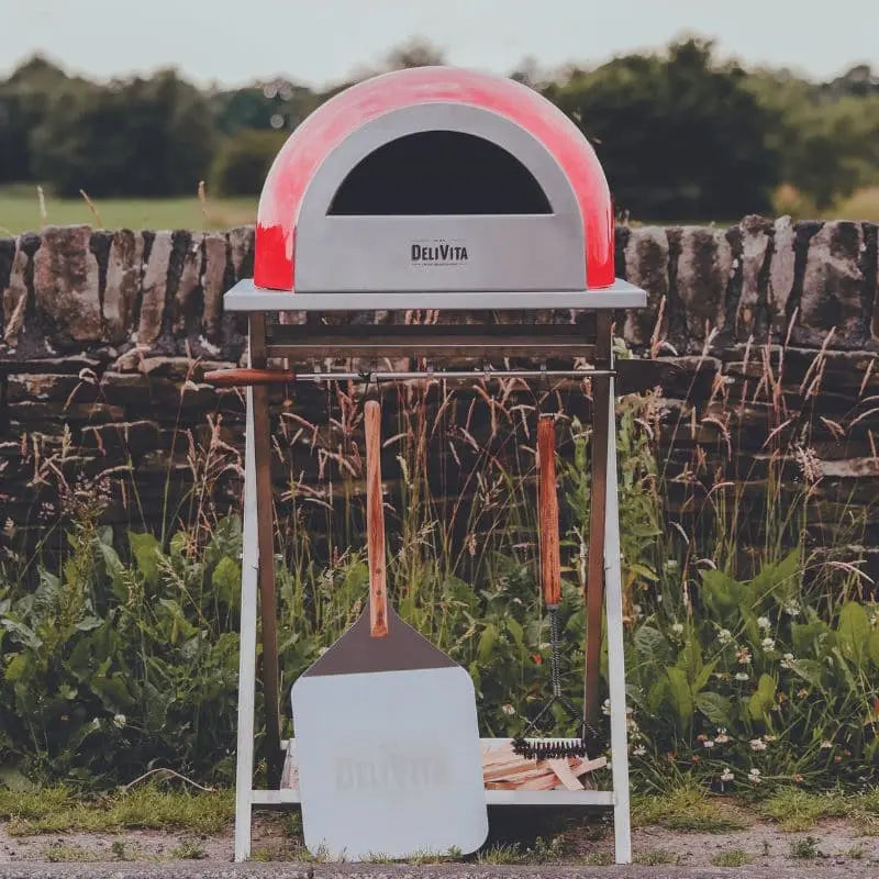 DeliVita Chilli Red wood fired pizza oven, lifestyle shot 2